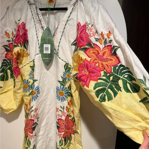 Farm Rio Bloom Garden embroidered linen maxi dress, Size L - Picture 7 of 14